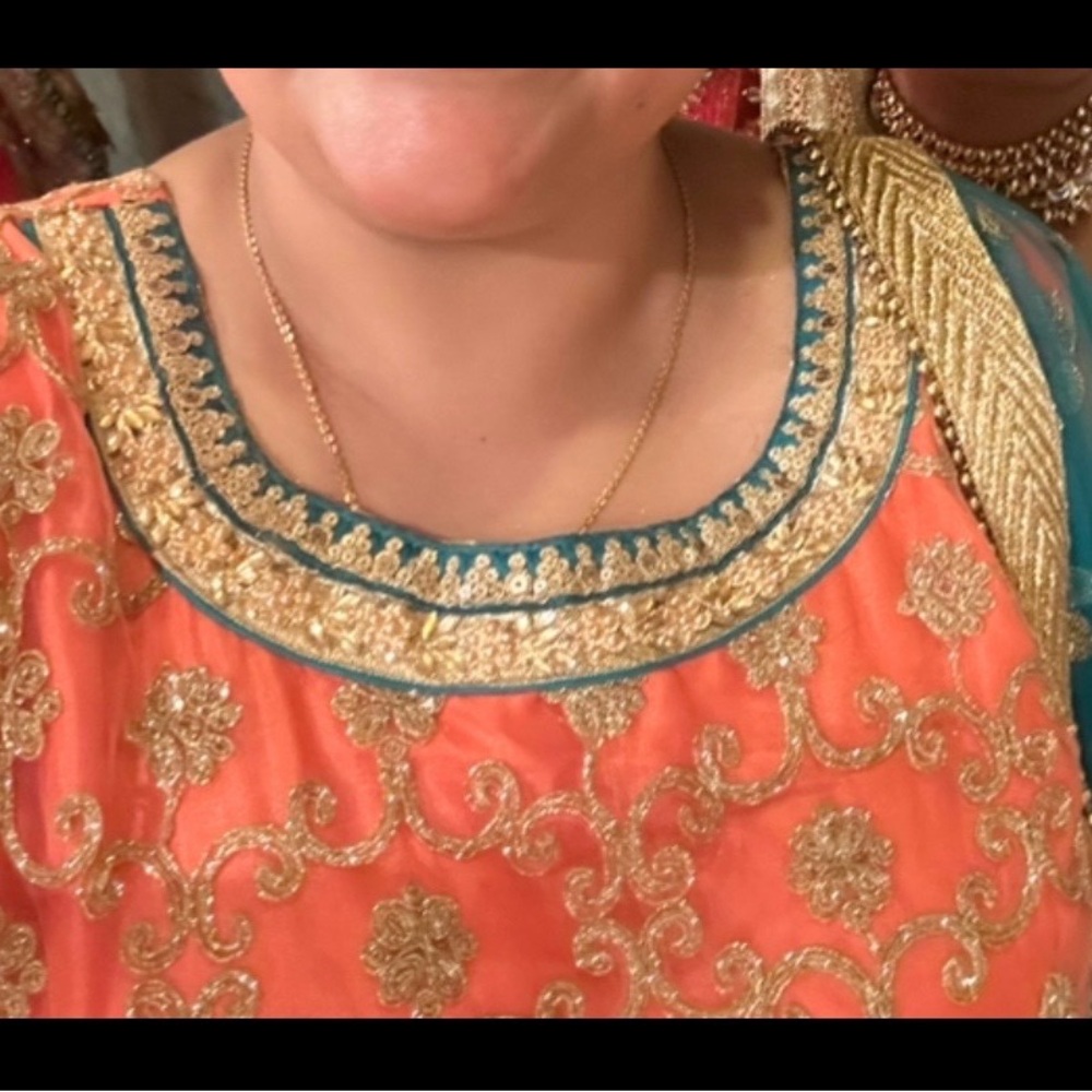 EUC Elegant Peach and gold Embroidered Desi gown - Picture 4 of 5